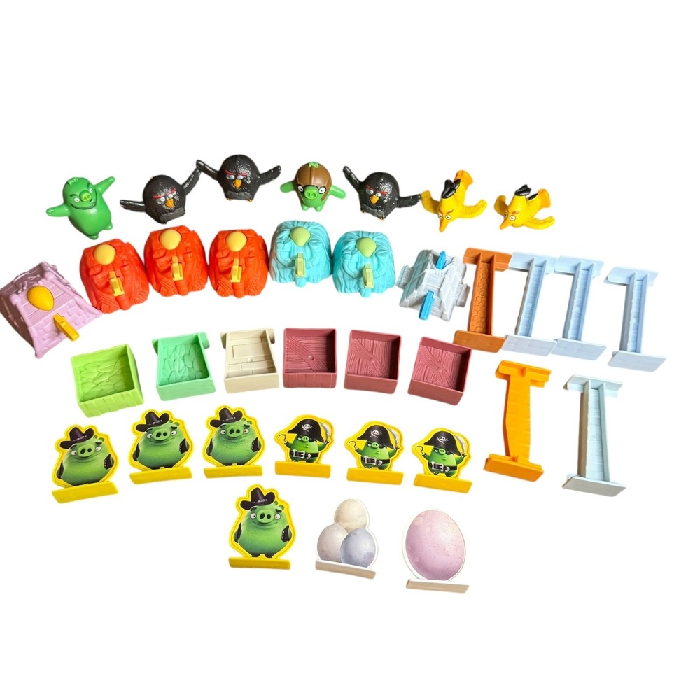 Angry Birds Toy Figure Lot Building‎ Blocks Crates Piggies Red Chuck 30+ Pieces